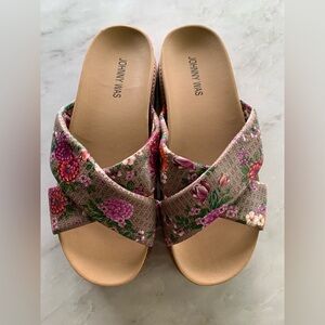 Johnny Was Jenna X Band Floral Sandals Size 9 JWS3122 Slip On Leather Ba…